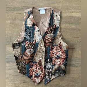Vintage Mirrors Cat Patterned Tapestry Vest -Size Medium